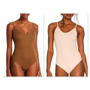 AGOLDE Women's Rib Tank Bodysuit V Neck Sleeveless Toffee / Nude S M L NWT USA